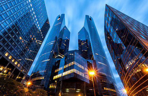 office buildings in financial district la defense paris france